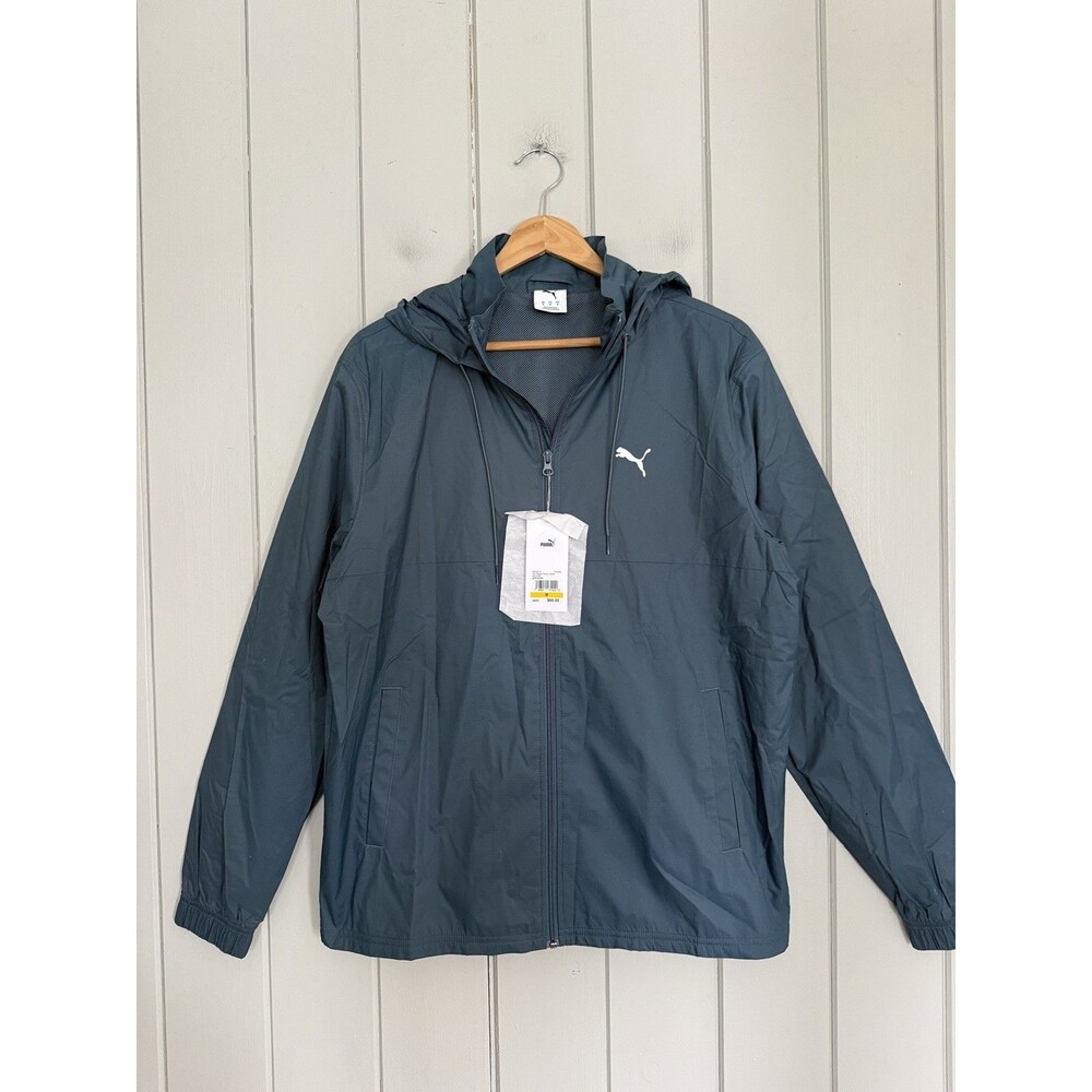 Men's Puma ESS Ripstop Woven Jacket M Medium Hooded Gray Skies Windbreaker NEW